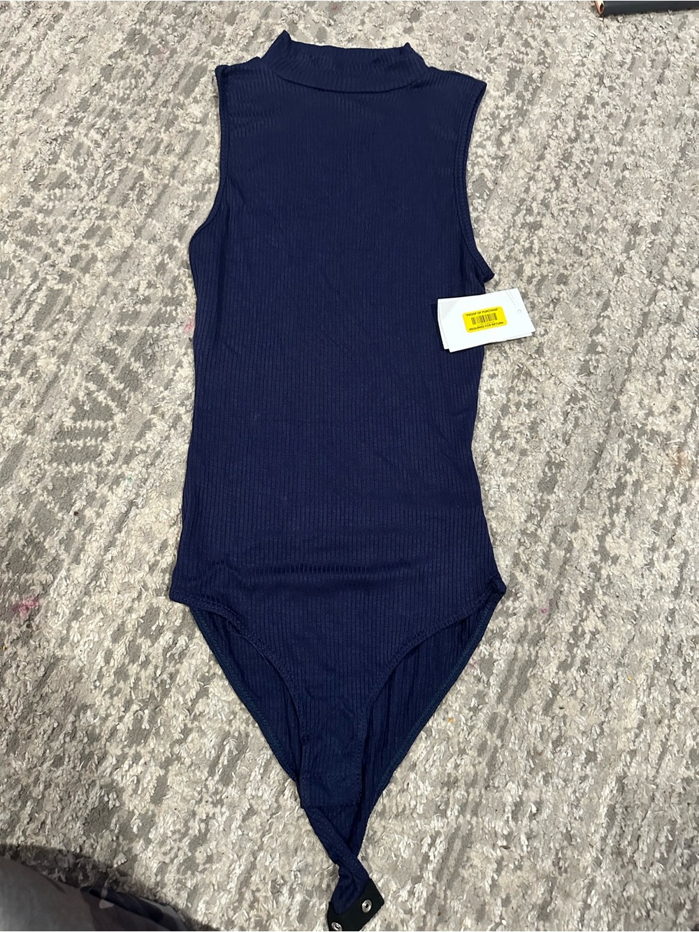 MCM Navy Ribbed Sleeveless Mock Neck Bodysuit